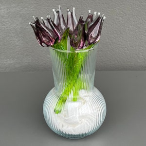 Purple Glass Tulip Flower | Hand Blown Glass Tulip Figurine | Murano Style Floral Sculpture | Garden Plant Decor | Unique Flower Gift Ideas