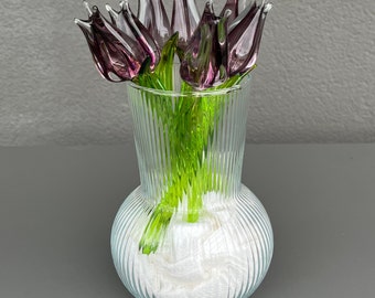 Purple Glass Tulip Flower - Tulip Ornaments Figurine - Blown Flower Sculpture - Art Decor for Garden - Decoration for Plants - Flower Gifts