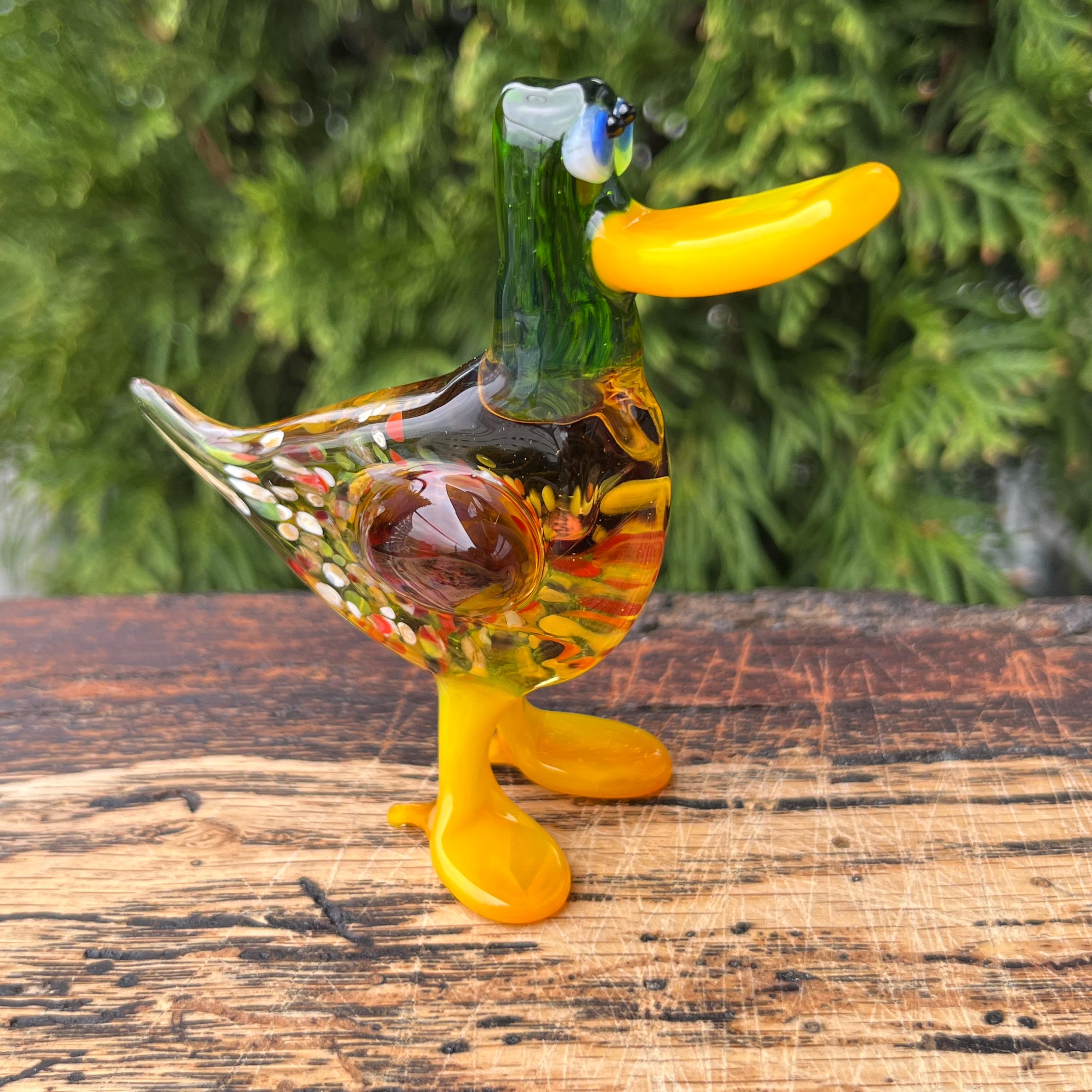 Yellow Glass Duck Figurine – Blown Art Glass Duck Sculpture