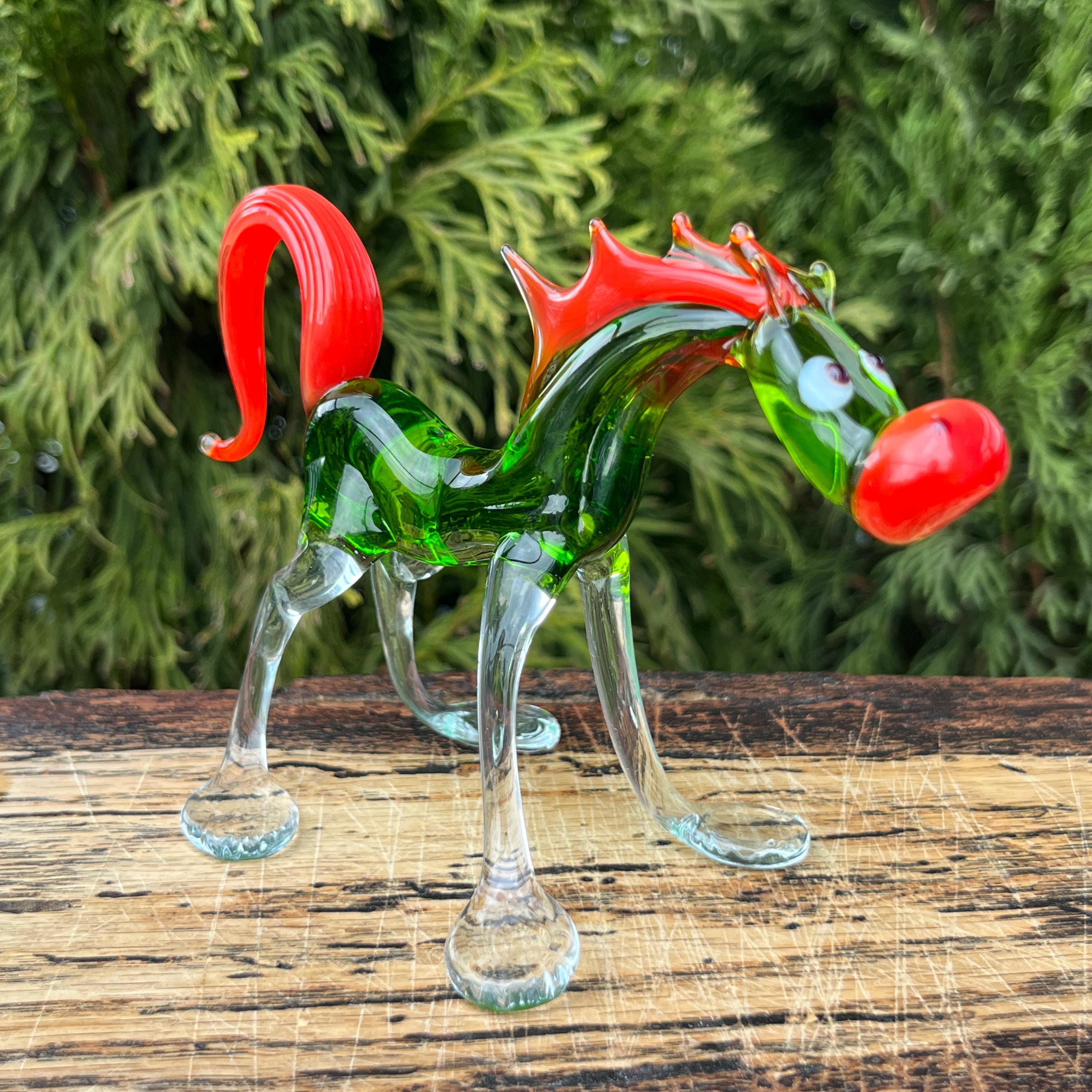 グリーンガラスの馬の置物 - ムラーノスタイルのコレクター向け動物