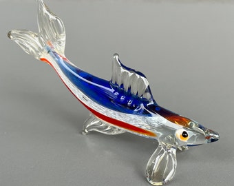 Blue Glass Fish Figurine Animals Glass Desk Decoration Fish Miniature Art Glass Fish Murano Animals Small Figure Glass Sculpture