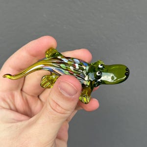 Small Glass Crocodile Figurine | Green Murano Glass Crocodile Sculpture | Tiny Animal Glass Figurine | Miniature Crocodile Glass Crocodile