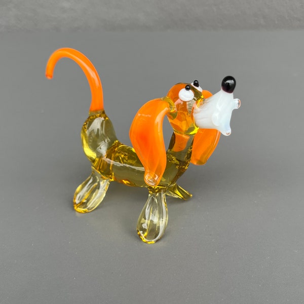 Orange Glass Dog Figurine Animals Glass Dog Miniature Art Glass Dogs Toys Murano Animals Tiny Small Figure Glass Puppy Dog Sculpture Decor