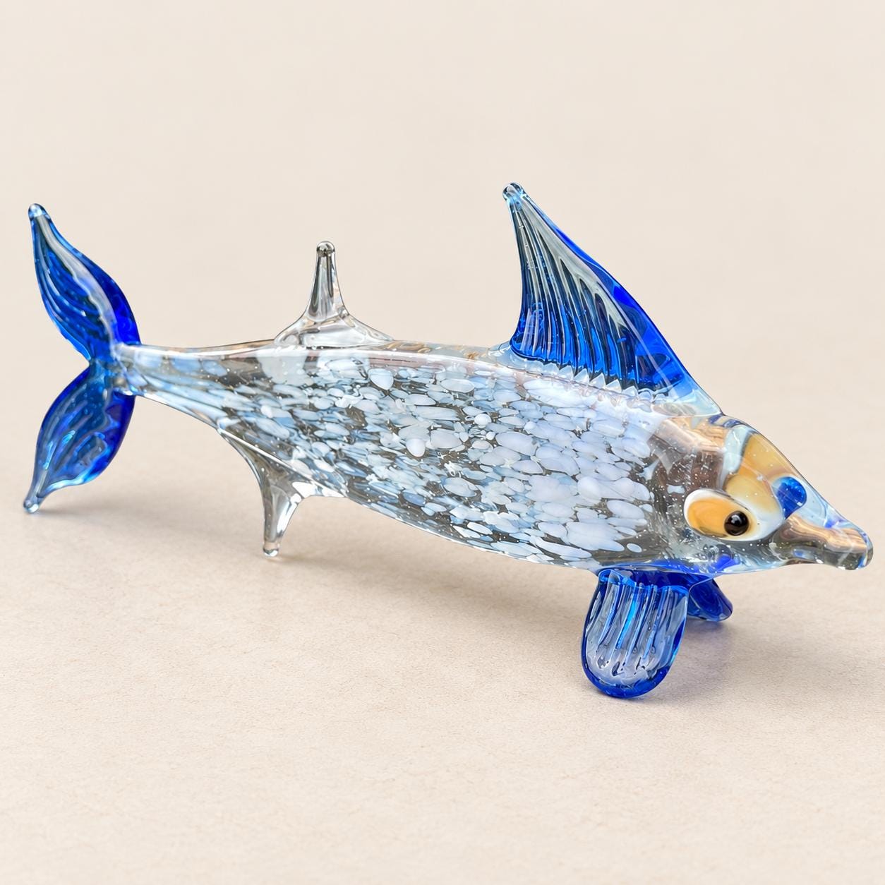 青いガラスの魚の置物 – ミニチュアアートガラス彫刻 – ムラーノ