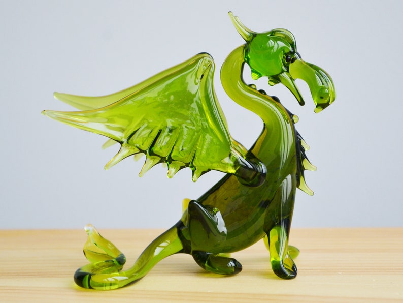 Green Glass Dragon Figurine Animals Glass Dragon Miniature Art Etsy