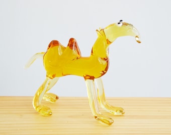 Yellow Glass Camel Figurine, Hand Blown Glass Camel, Murano Style Camel Sculpture, Desert Animal Decor, Camel Lover Gift, Art Glass