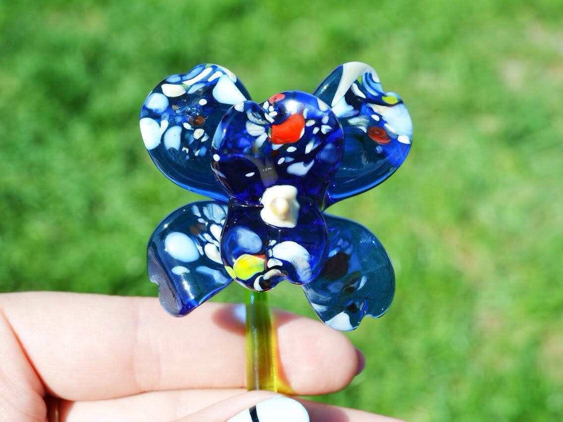 Blue Glass Flower Figurine Glass Flower Sculpture Art Glass Etsy