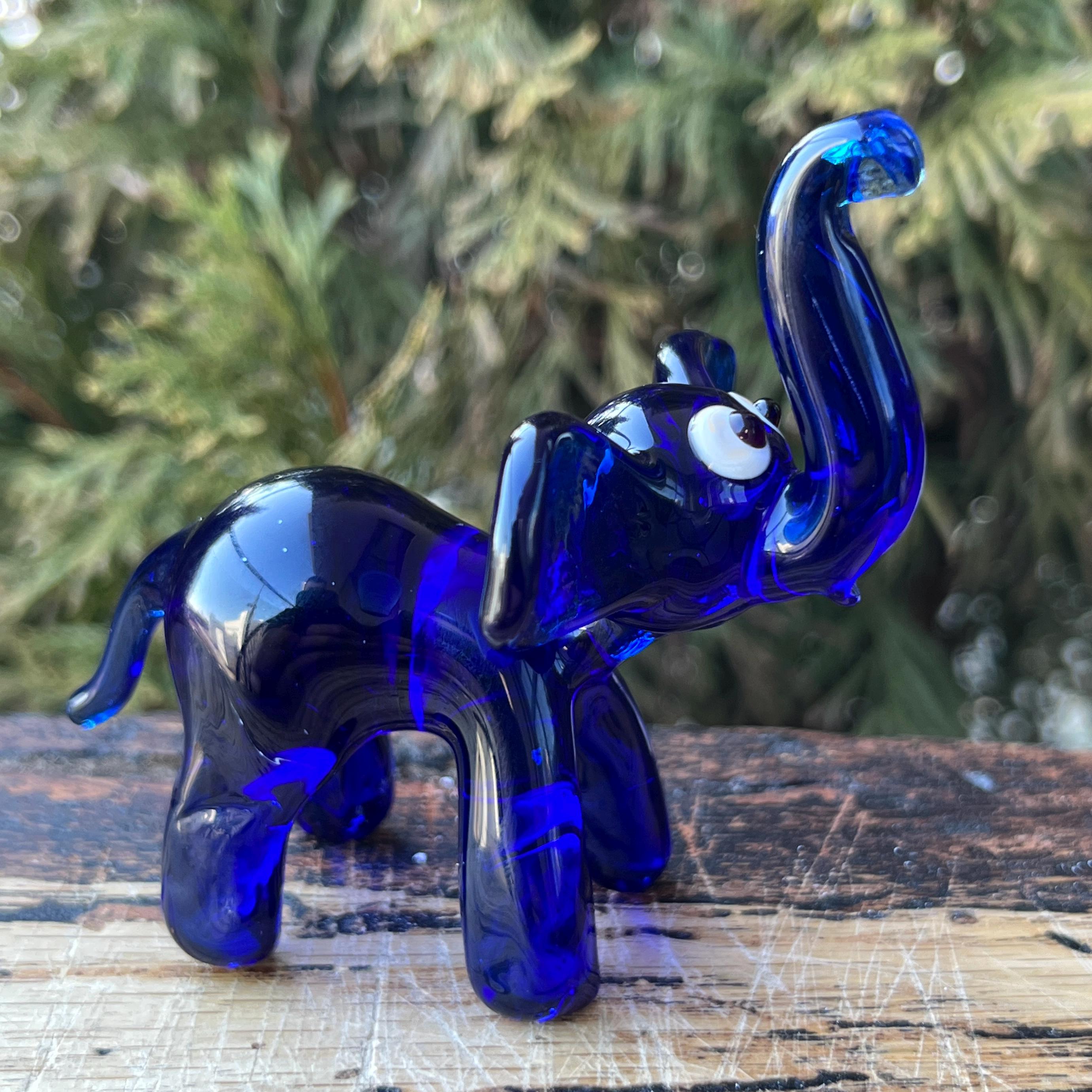Blue Glass Elephant Figurine – Hand Blown Elephant Sculpture – Art