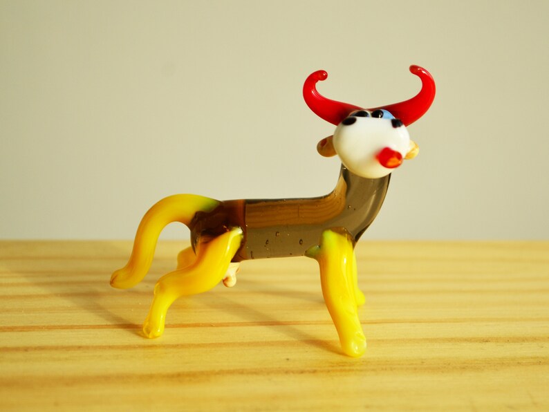 Glass Cow Figurines Small Animal Collector Paperweight Cow Sculpture Artglass Figurine Cow Statue Glass Cow Figurine Blown Glass Yellow Bull