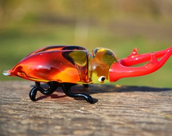 Red Glass Bug Figurine Animals Glass Bug Miniature Art Glass Blown
