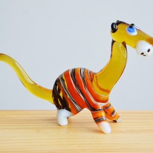 Glass Tiger Figurine – Hand Blown Art Glass Tiger – Striped Murano Style Sculpture – Collectible Glass Animal – Unique Tiger Gift for Office