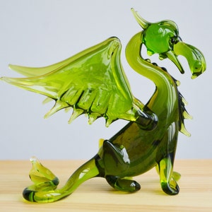 Grüner Glasdrache Figur Tiere Glasdrache Miniatur Kunst Glasdrache Spielzeug Murano Drachen Sammlerfigur Glasskulpturen Geschenke
