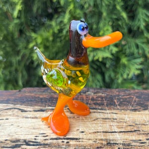 Glass Duck Figurine – Blown Glass Duck Sculpture – Miniature Art Glass Bird – Murano Style Duck Collectible – Tiny Duck Gift for Bird Lovers
