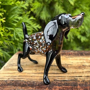 Black Glass Dog Figurine – Miniature Murano Dog Sculpture – Blown Art Glass Puppy – Collectible Animal Gift – Handmade Dog Ornament