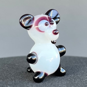 Glass Panda Figurine – Miniature Blown Glass Panda – Tiny Panda Animal Sculpture – Micro Glass Panda Statue – Cute Dollhouse Panda Gift