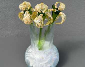 Figurina di fiore di iris in vetro vetro soffiato fiore di iris giallo decorazione scultura artistica in vetro di Murano fiore a stelo lungo per vaso ornamento di iris