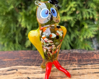 Glass Owl Figurine – Blown Glass Owl Sculpture – Handmade Murano Style Bird Statue – Collectible Owl Ornament – Unique Gift for Owl Lovers