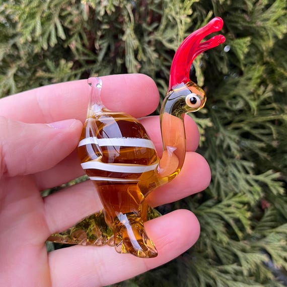 カタツムリ　ガラス細工　ミニチュア 黄色のガラス製カタツムリの置物、ミニチュア手吹きガラスアート動物