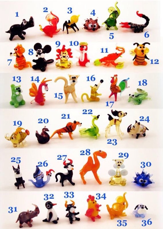 Set of Small Glass Figurines Glass Animals Tiny Little Murano