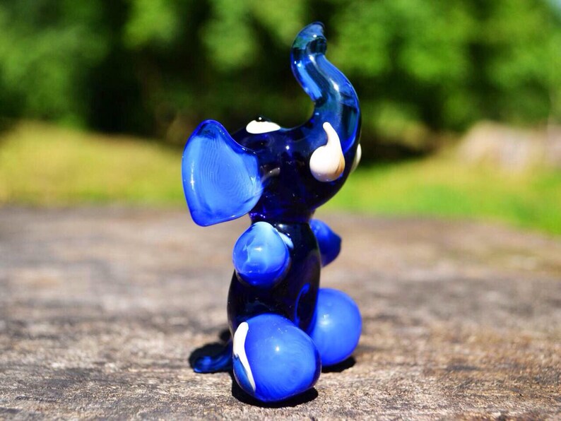 Glass Elephant Figurine Blue Animals Glass Elephant Sculpture Etsy