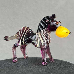 Purple Glass Zebra Figurine – Blown Glass Zebra Sculpture – Unique Zebra Paperweight – Safari Animal Desk Decor – Zebra Gift for Wife