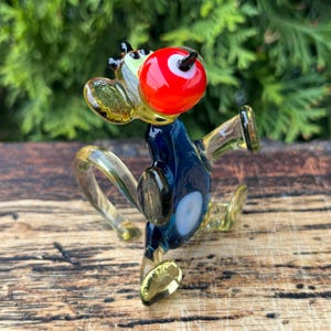 Blue Glass Monkey Figurine – Miniature Glass Monkey – Blown Monkey Sculpture – Desk Decoration – Monkey Paperweight – Gift for Monkey Lover