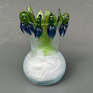 Blue Glass Snowdrop Flower Figurine – Blown Glass Flower Sculpture – Art Glass Snowdrop Ornament – Murano Style Garden Decoration