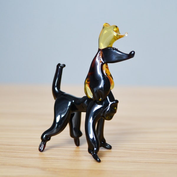 Black Glass Poodle Dog Figurine Animals Glass Dog Miniature Artglass Dogs Toy Murano Animals Tiny Small Figure Glass Poodle Sculptures Gifts