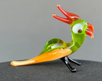 ガラス製　オウム 手吹きガラス ミニチュア オウム エキゾチックな鳥 小さな動物