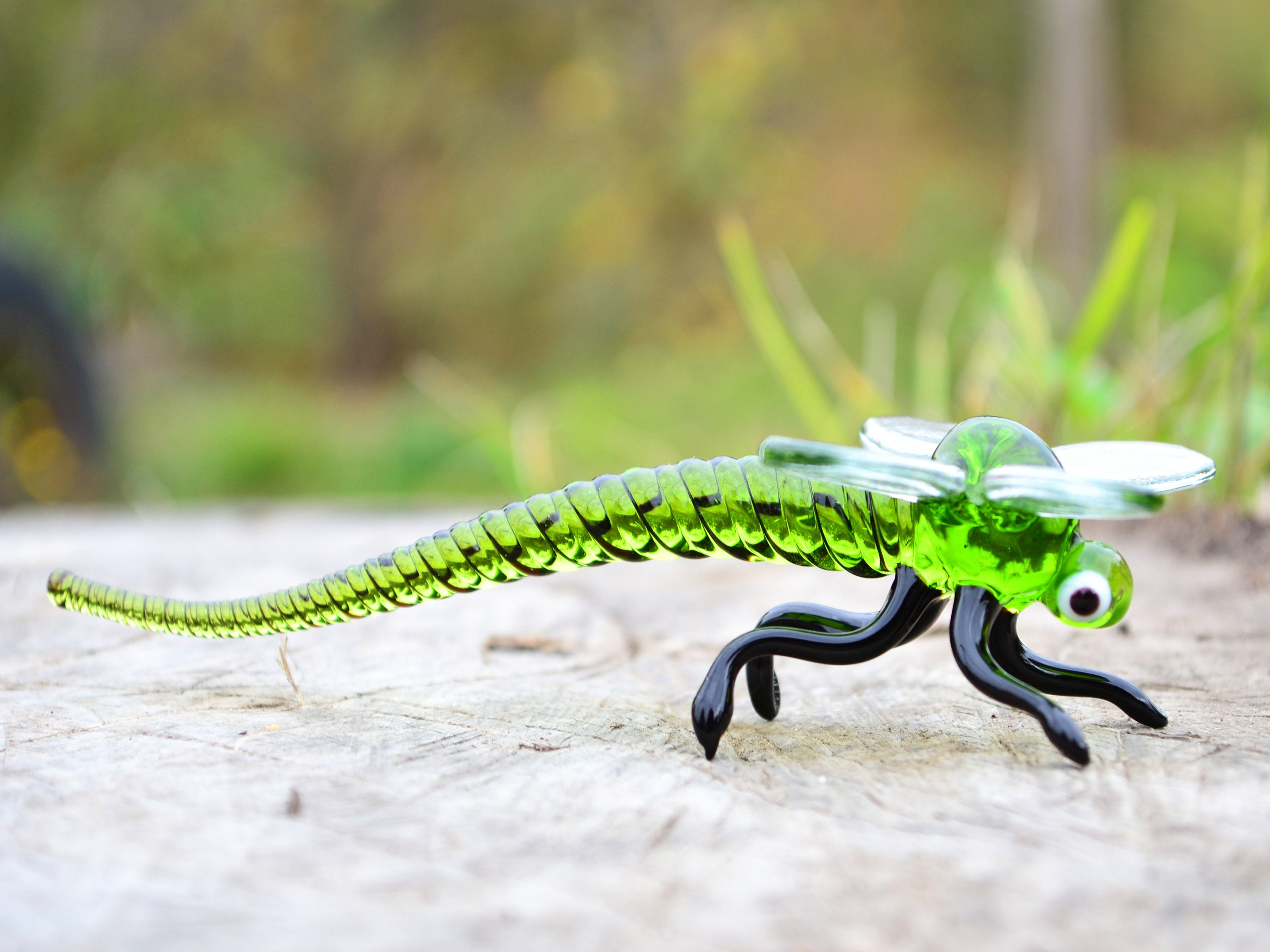 Glass Dragonfly Figurine Green Dragonfly Ornament Wall Etsy