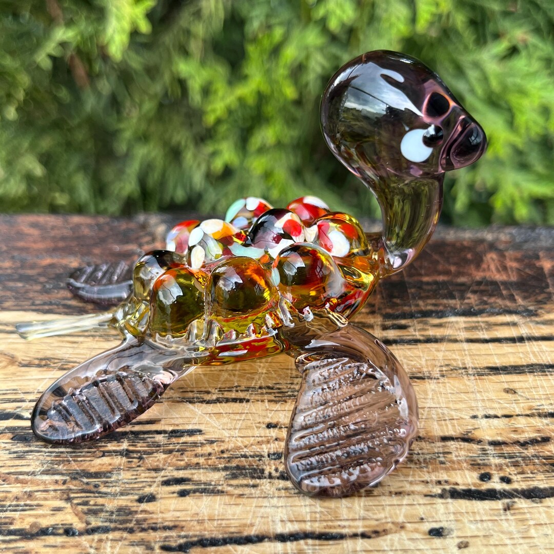 Purple Glass Turtle Figurine – Handmade Murano Style Blown Turtle ...