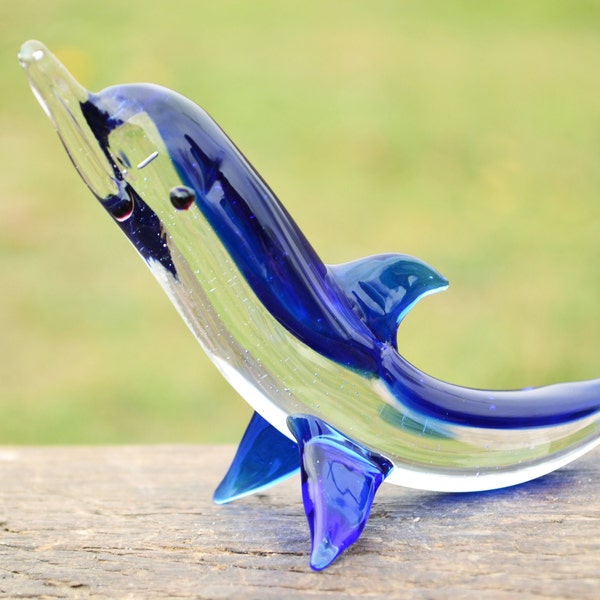 Glas-Delphin-Figur, Meerestiere, Glas-Delfine, Geschenk für Aquarien, Kunstspielzeug, Murano-Delfin, Sammlerfigur, blaue Skulptur, BeautyGlassUA