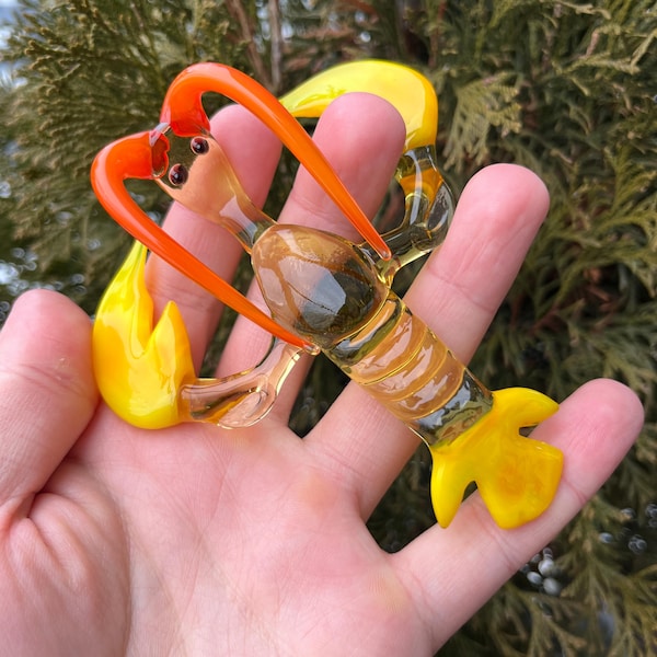 Figurine de crabe en verre jaune - Sculpture de crabe de style Murano soufflée à la main - Décoration océan - Cadeau pour amateur de crabe