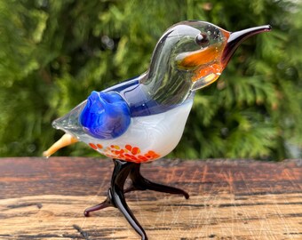 ガラスの鳥の置物 | 青い鳥の彫刻 | 手作りのガラスの動物のアート