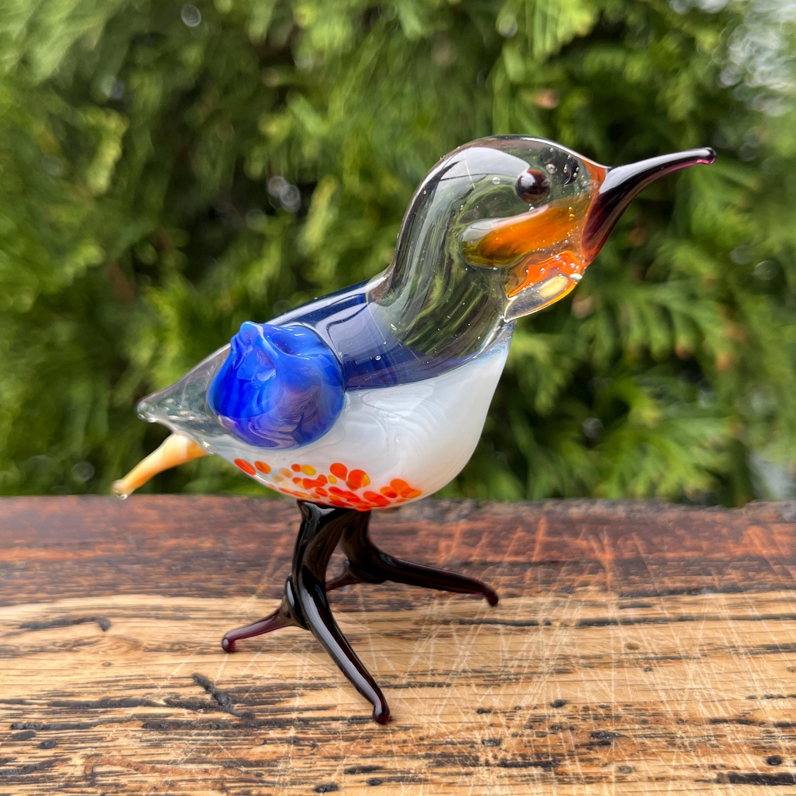 ガラスの鳥の置物 | 青い鳥の彫刻 | 手作りのガラスの動物のアート