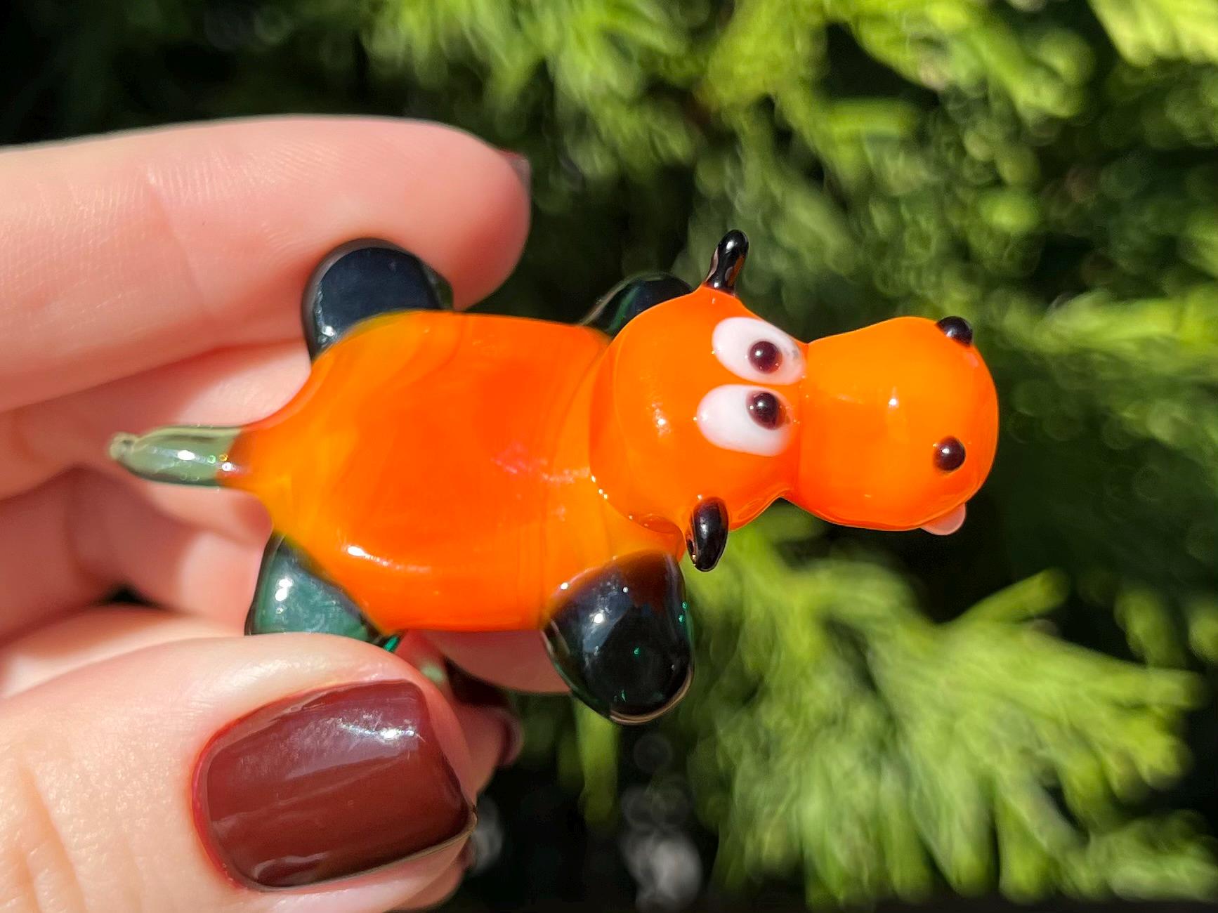 吹きガラスのカバの置物 - オレンジ色のミニチュア動物像 - Etsy 日本