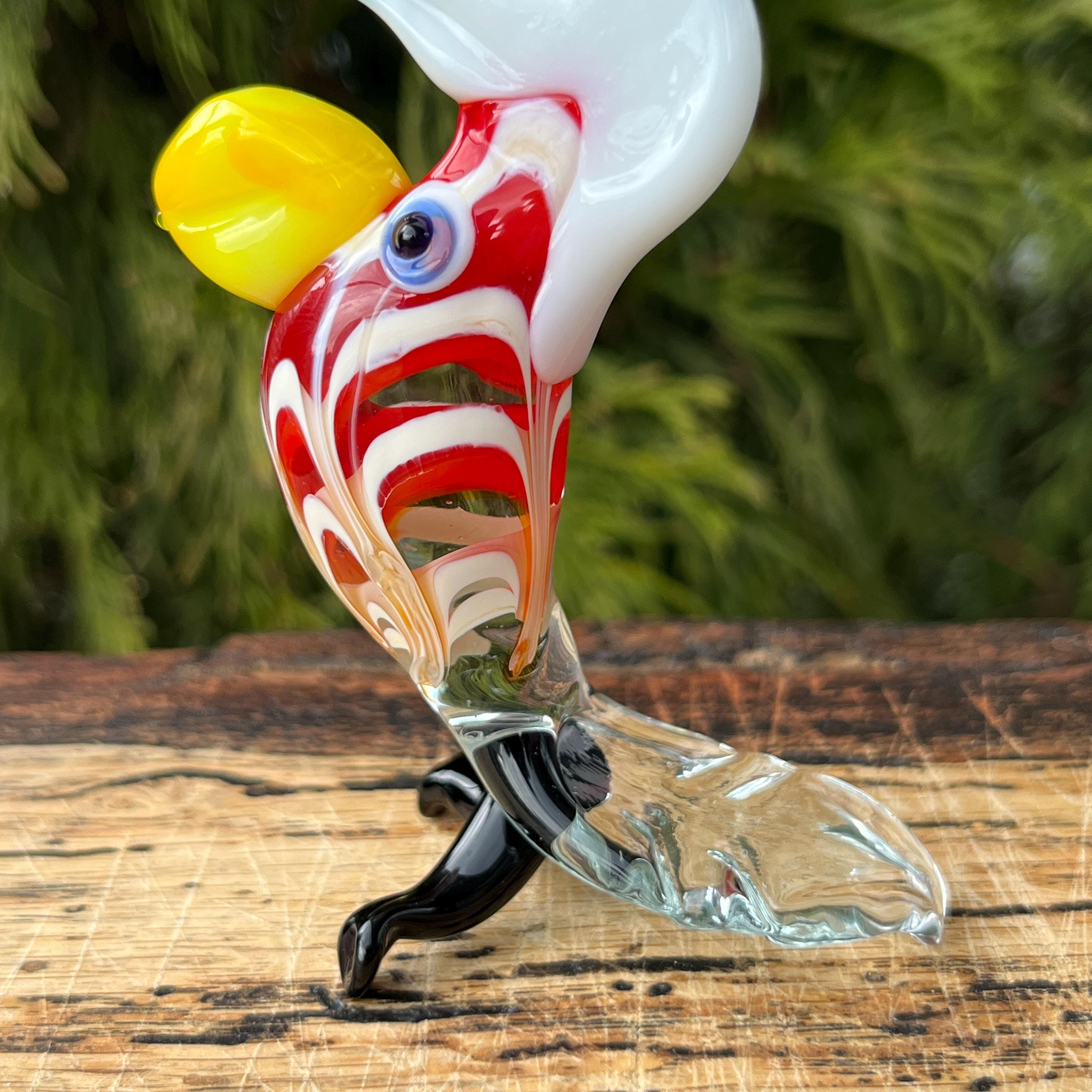 赤いガラスのオウムの置物 - 手吹きのトロピカルな鳥の彫刻 - ムラーノ