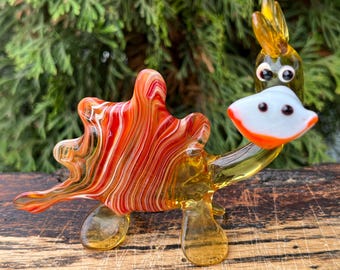 Glass Dinosaur Figurine, Hand Blown Glass Dinosaur, Murano Style Dino Sculpture, Dinosaur Home Decor, Dinosaur Lover Gift, Art Glass