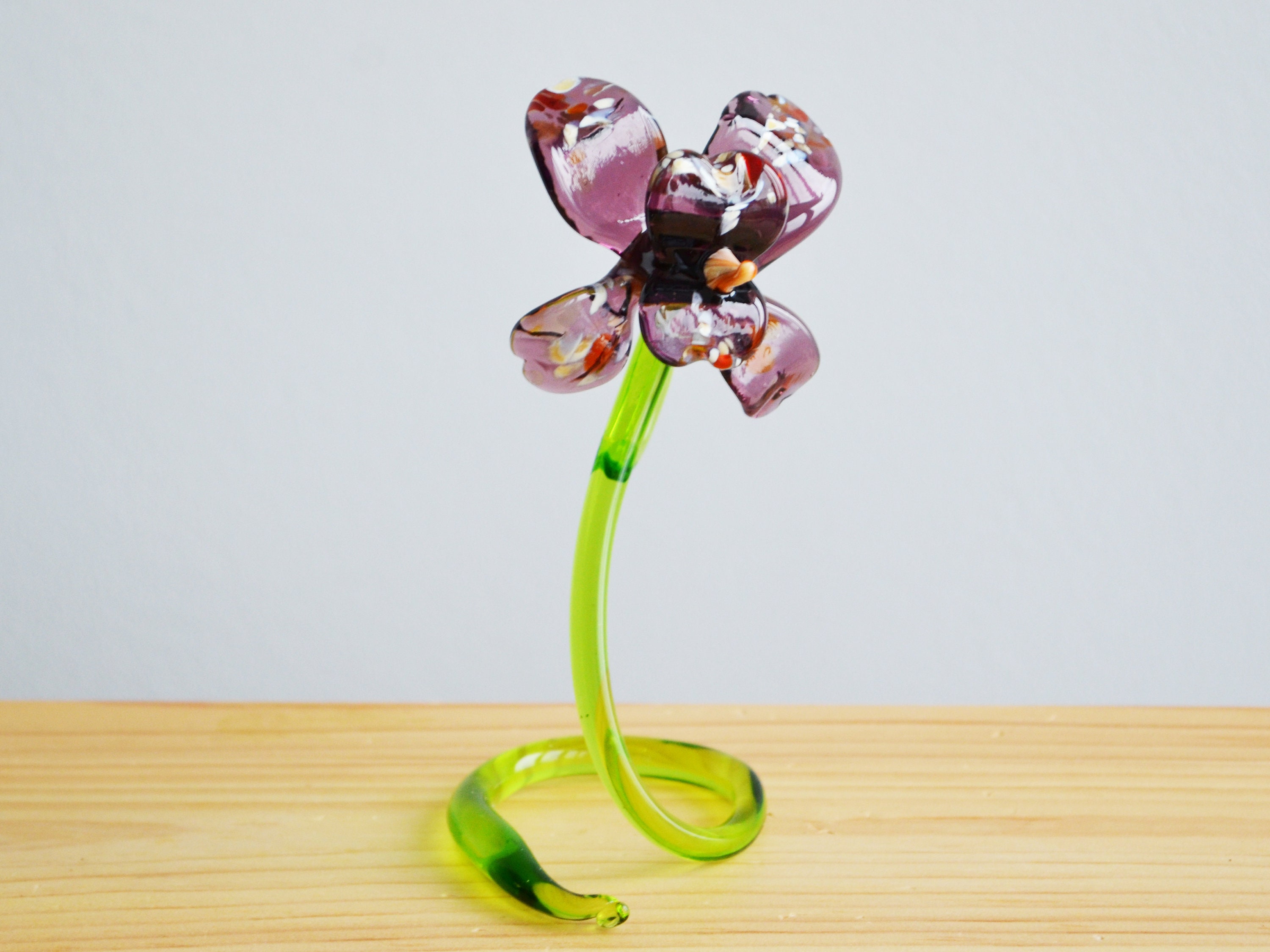 Purple Glass Orchid Flower Orchid Ornaments Figurine Blown Etsy
