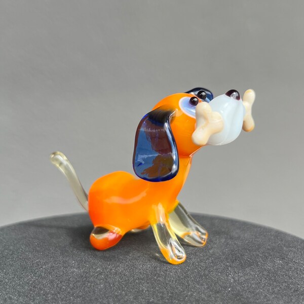 Orange Glass Dog Figurine Fused Glass Dog Gift for Christmas Glass Dog Miniatures Dog Statue Glassworking Handmade Glass Art