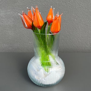 Orange Glass Tulip Flower - Tulip Ornaments Figurine - Blown Flower Sculpture - Art Decor for Garden - Decoration for Plants - Flower Gifts