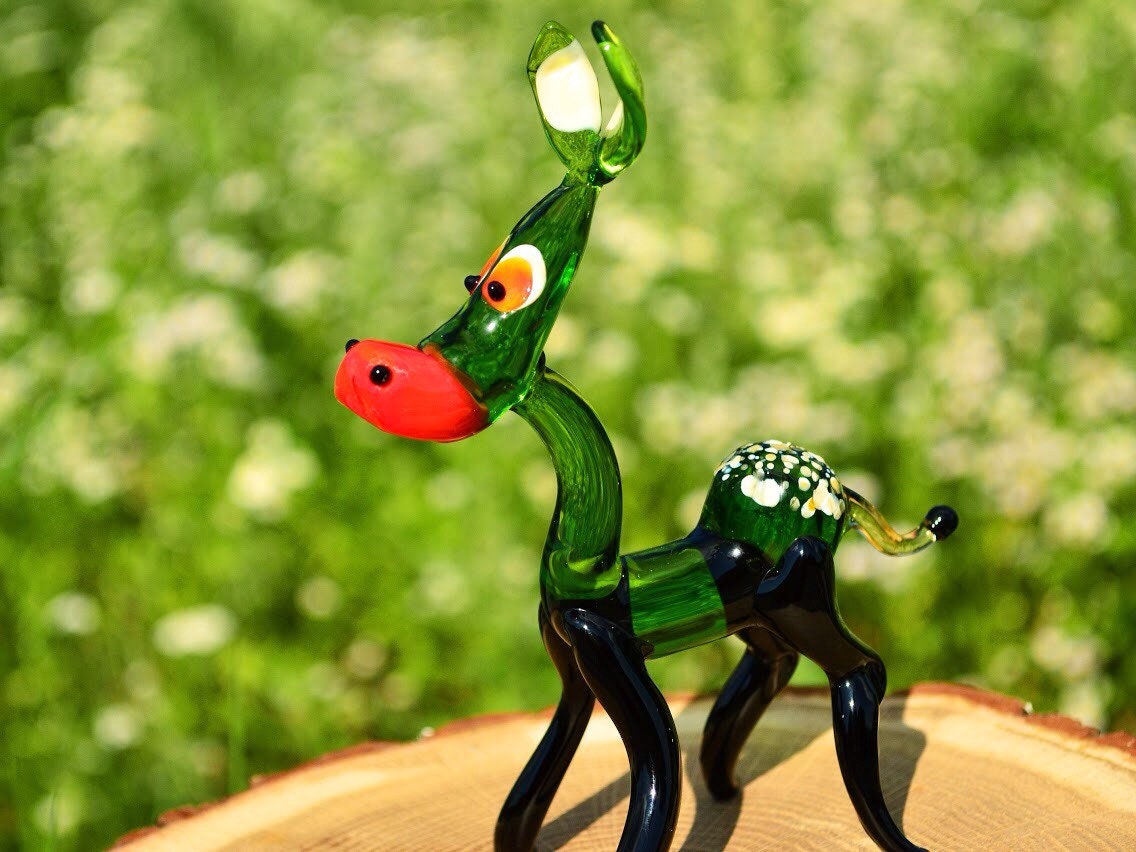Blown Glass Figurine Art Animal Small Orange DONKEY