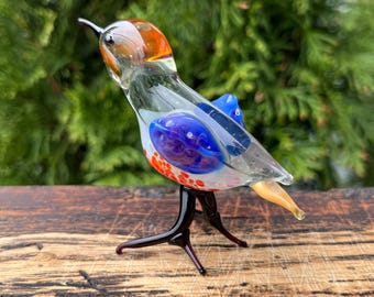ガラスの鳥の置物 | 青い鳥の彫刻 | 手作りのガラスの動物のアート