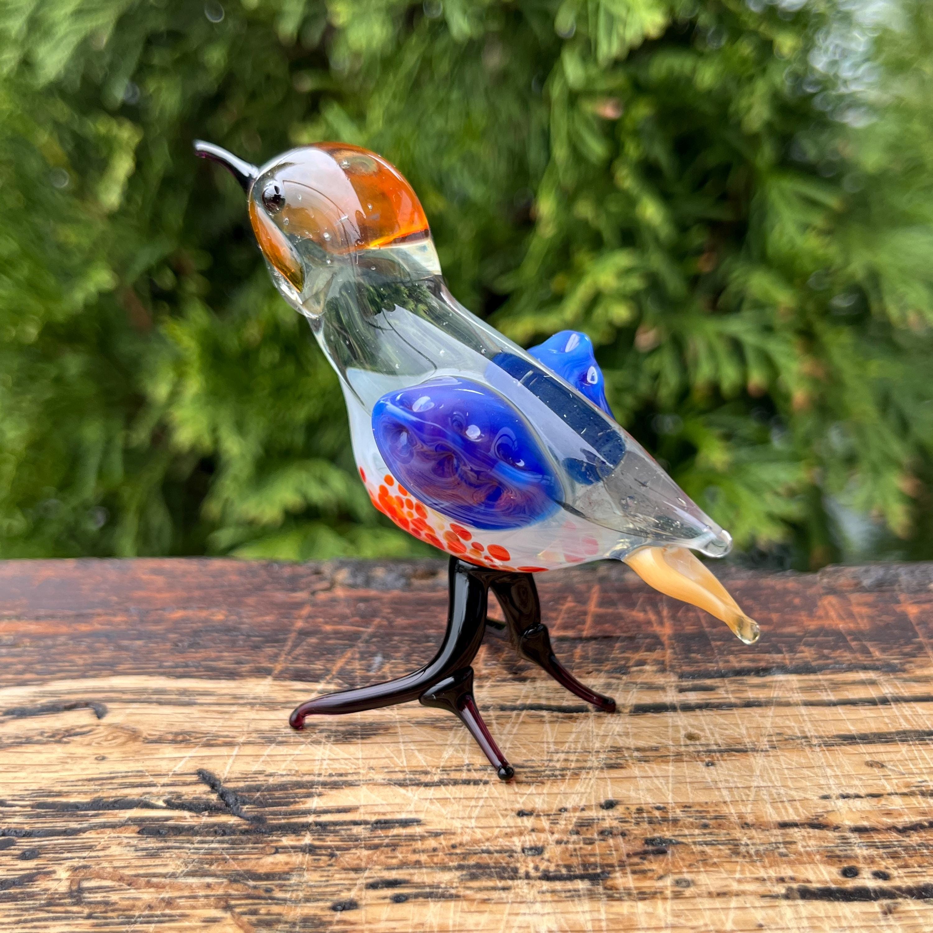 ガラスの鳥の置物 | 青い鳥の彫刻 | 手作りのガラスの動物のアート