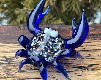 カニガラス、アートガラスのカニ、吹きガラスのカニ、ガラス製の彫刻