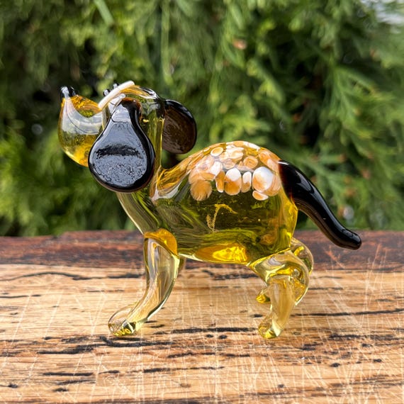 大きな耳のガラス製犬の置物 - ミニチュア吹きガラスの子犬 - ムラーノ
