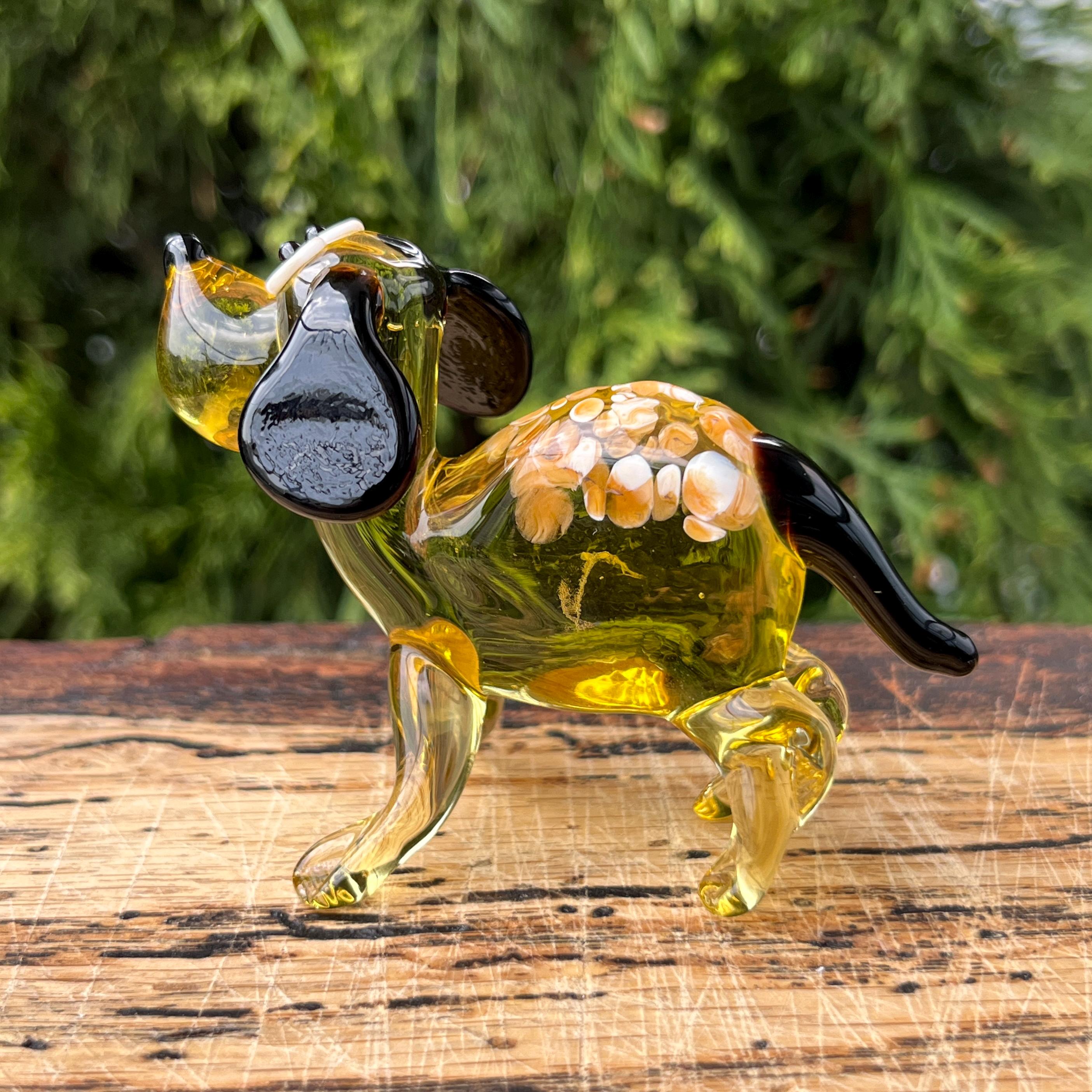 大きな耳のガラス製犬の置物 - ミニチュア吹きガラスの子犬 - ムラーノ