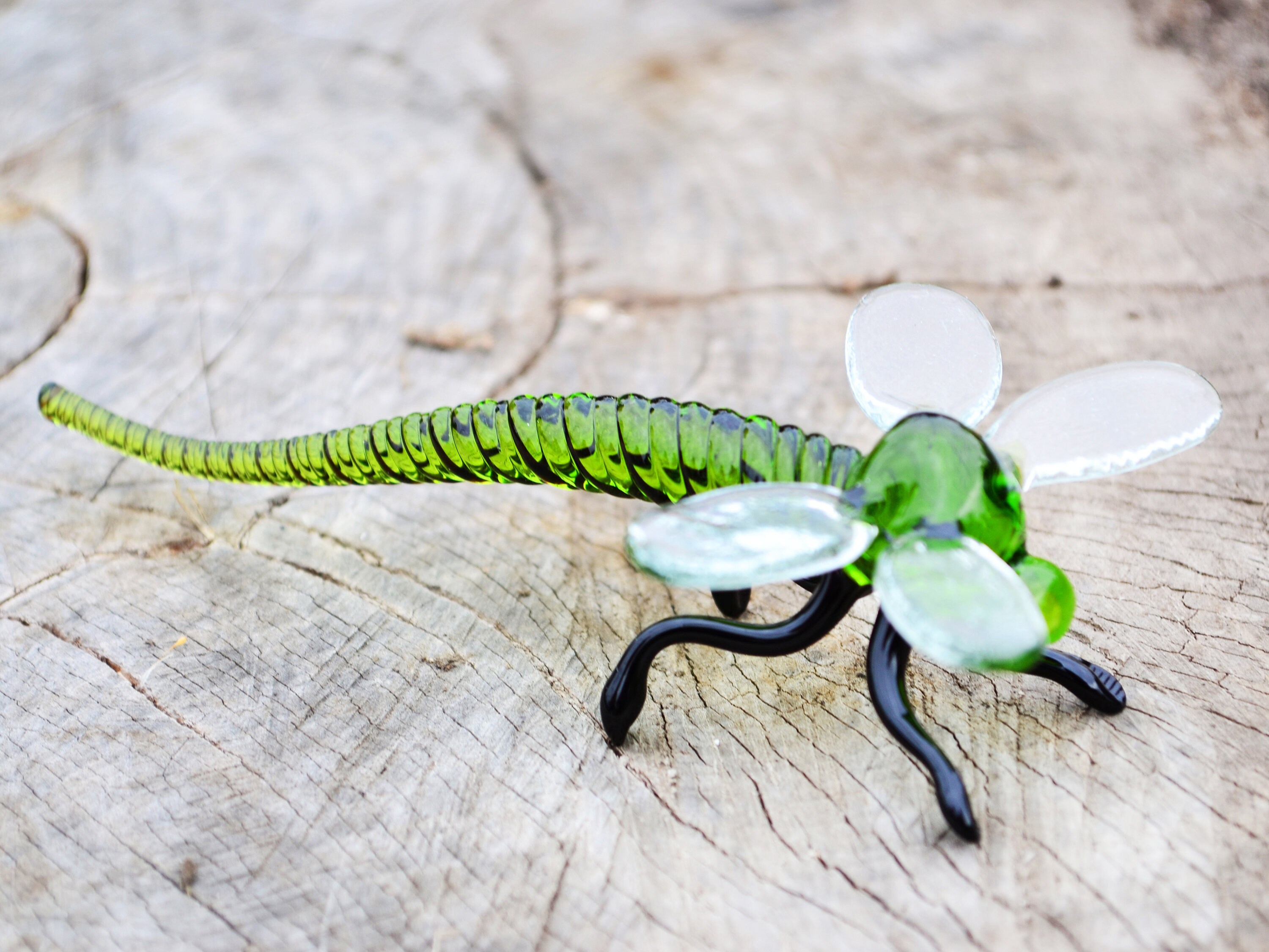 Glass Dragonfly Figurine Green Dragonfly Ornament Wall Etsy