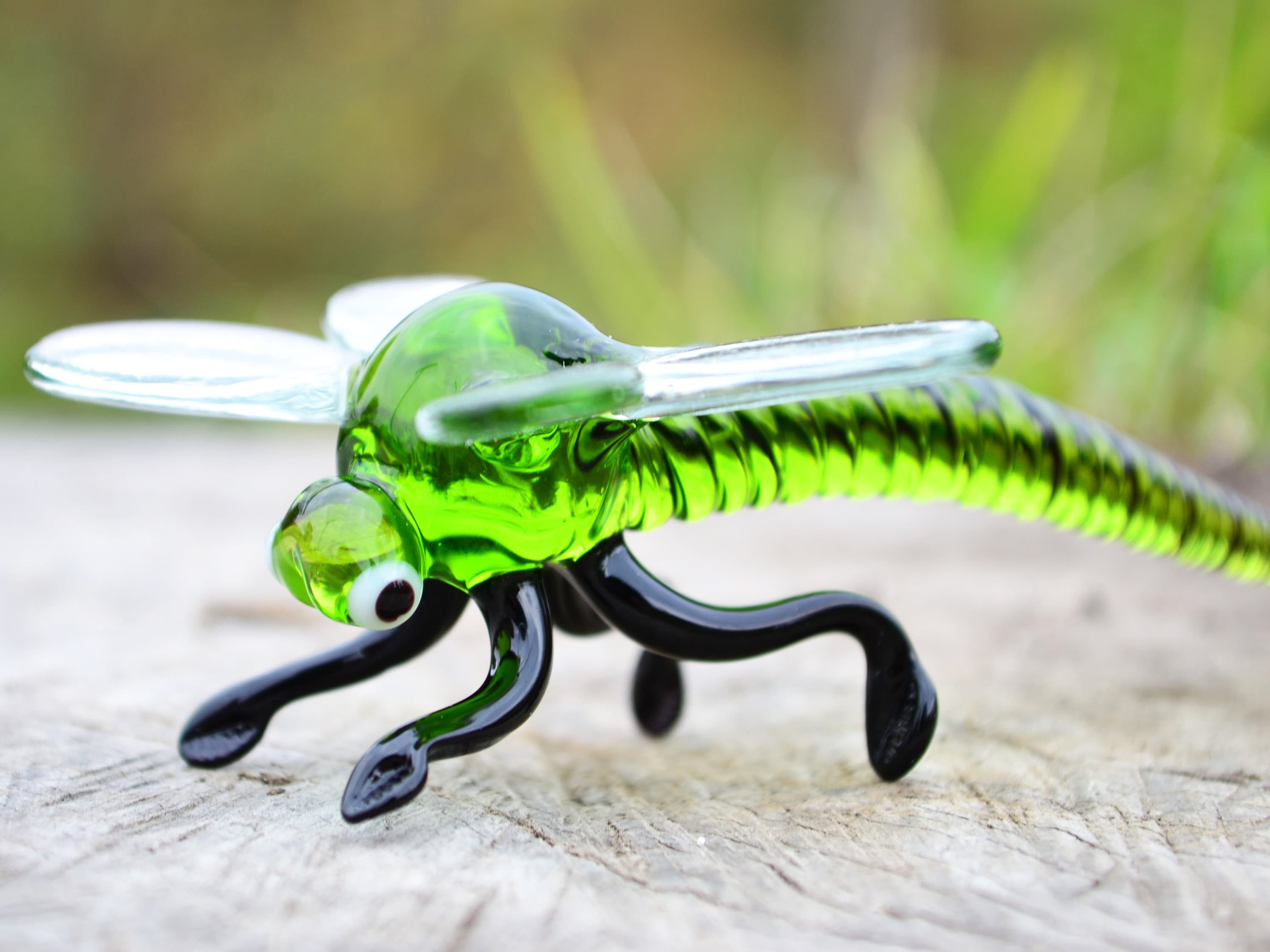 Glass Dragonfly Figurine Green Dragonfly Ornament Wall Etsy