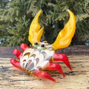 Large Glass Crab Figurine – Hand Blown Murano Style Crab Sculpture – Coastal Ocean Desk Decor – Crab Lover Gift